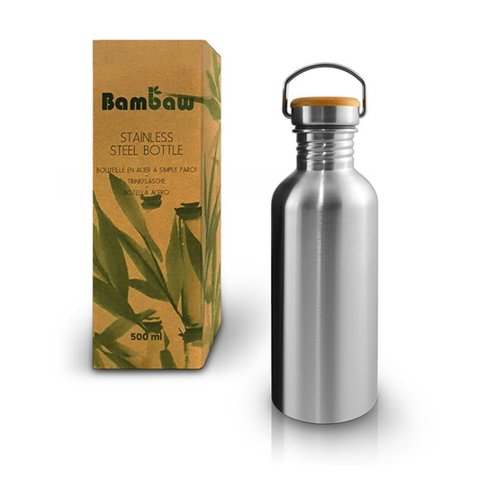 Bambaw Rostfri Vattenflaska med Bambukork 500 ml