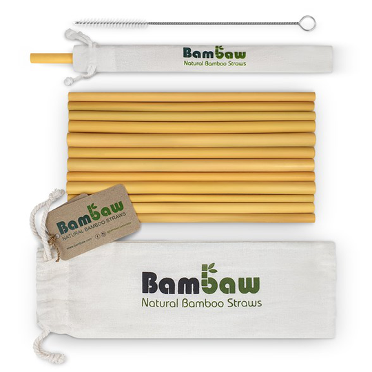 Bambaw Sugrör Bambu, 12-pack Långa