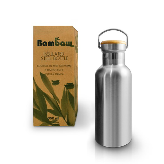 Bambaw Rostfri Vattenflaska Isolerad med Bambukork 350 ml