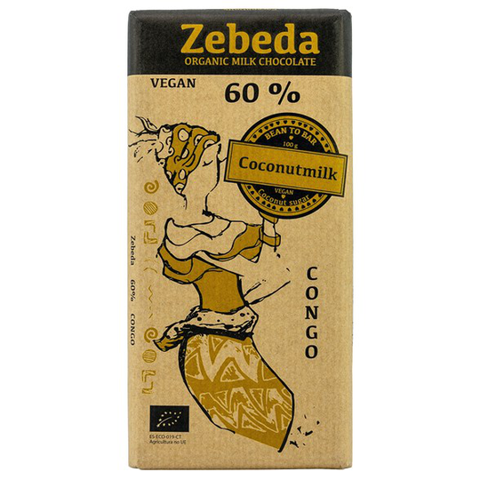 Zebeda Chocolate Ekologisk Mjölkchoklad 60% med Kokosmjölk, 100 g