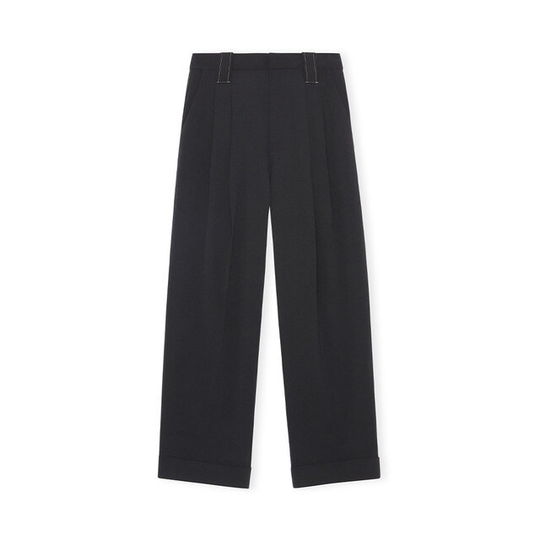 Loose Fit Mid Waist Pleat Pants Heavy Crepe