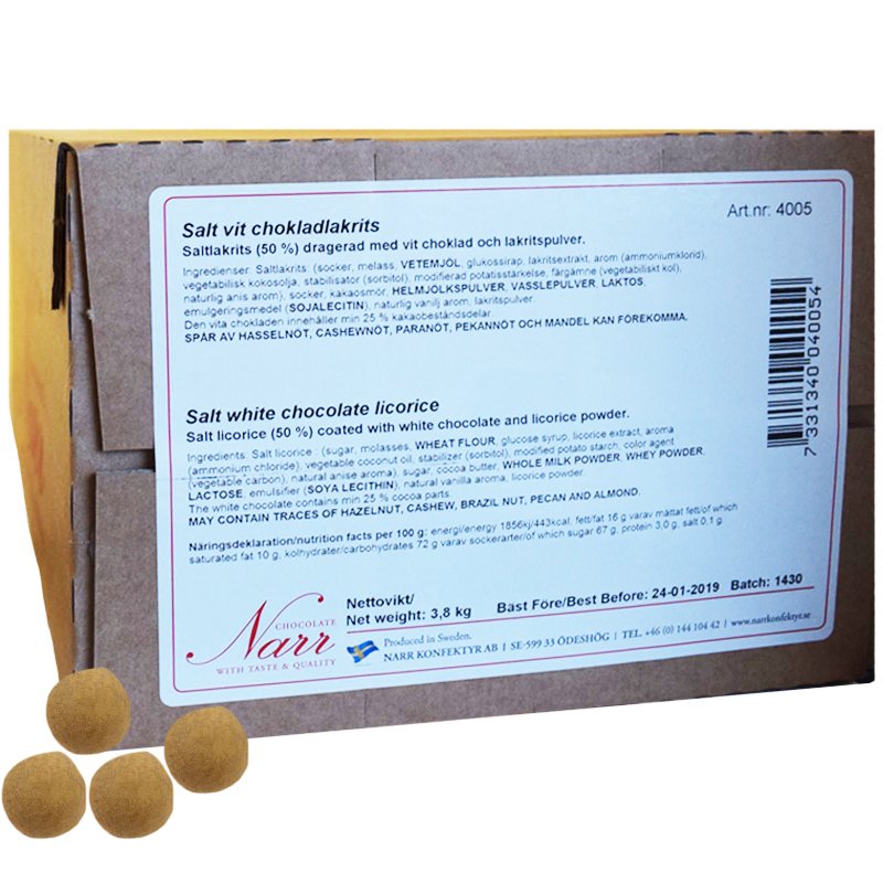 Hel Låda Chokladlakrits Salt & Vit 3,8kg - 67% rabatt