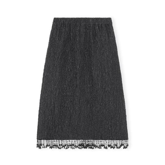 High Waist Fringe Midi Skirt Jacquard Organza