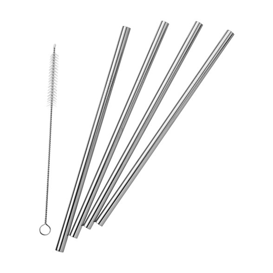 Pulito Raka Sugrör Rostfritt stål - Ø 8 mm, 4 st + Diskborste 15 cm