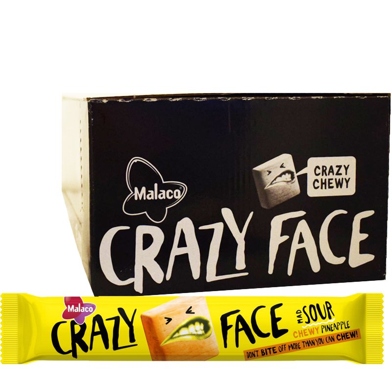 Hel Låda Godis "Crazy Face Chewy Pineapple" 24 x 34g - 51% rabatt