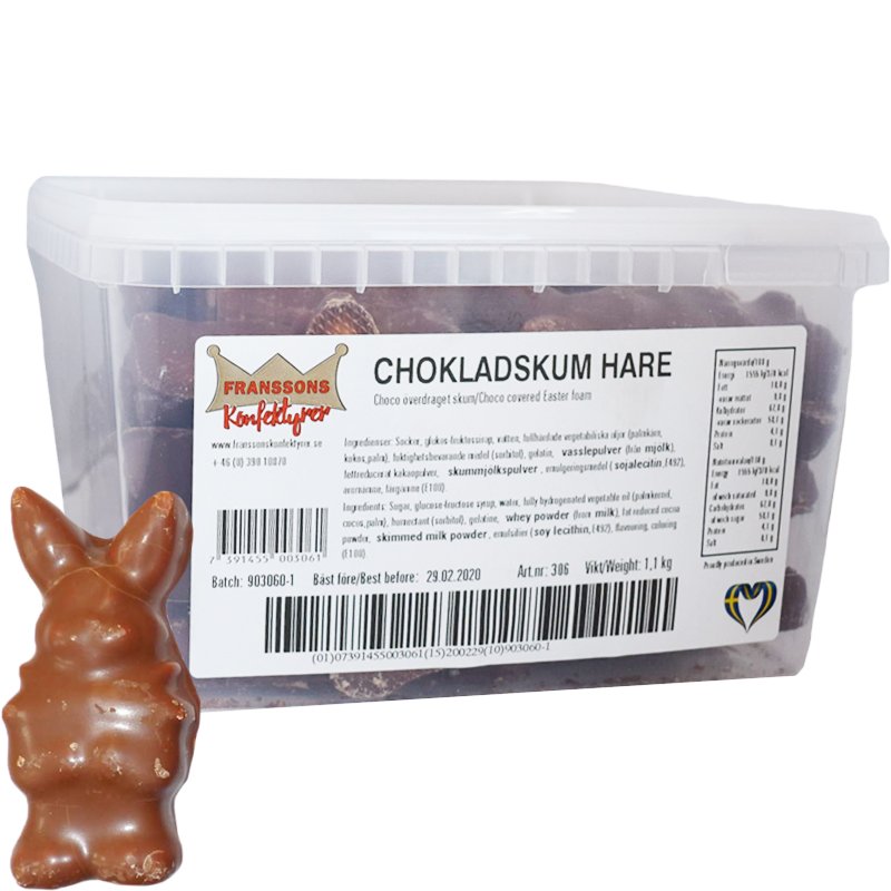 Hel Låda Godis Chokladskum Hare 1,1kg - 72% rabatt