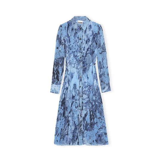 Midi Shirt Dress Pleated Georgette