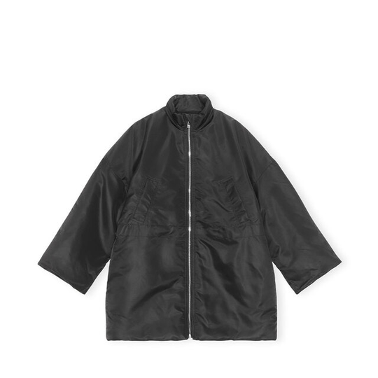 Drop Shoulder Padded Long Jacket Outerwear Nylon