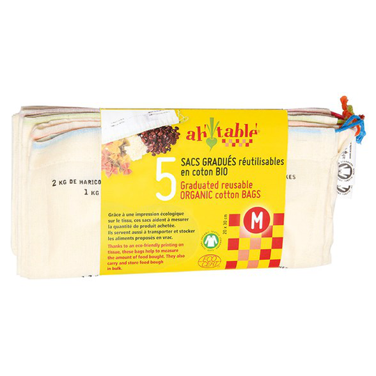 Ah! Table! Ekologisk Graderad Tygpåse med Dragsko - Medium, 5-pack