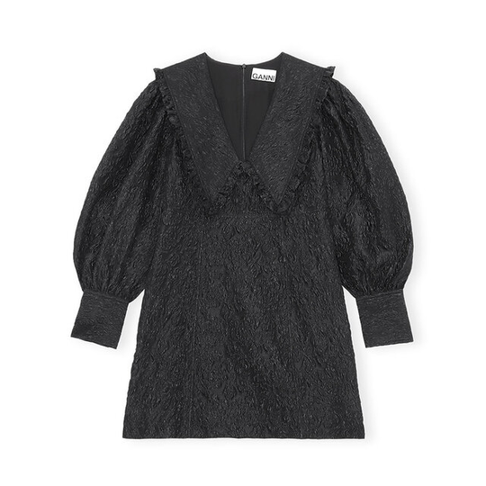 V-neck Ruffle Collar Dress Jacquard Organza