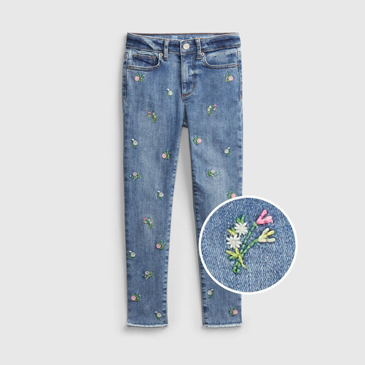 High-Rise Skinny Ankle Embroidered Floral Jeggings with Max Stretch