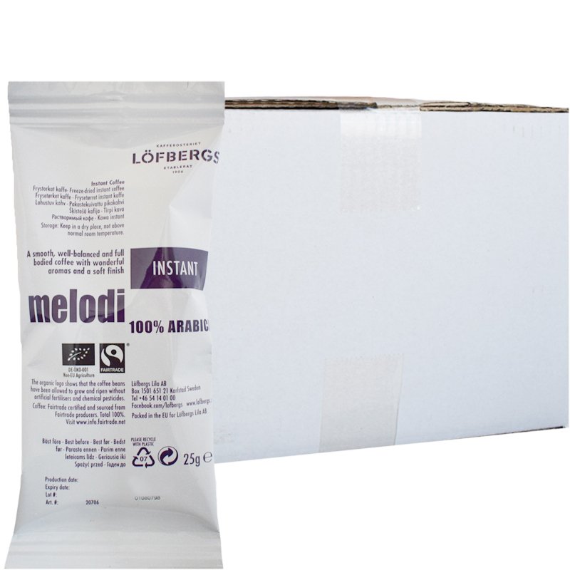 Hel Låda Eko Snabbkaffe "Melodi" 100 x 25g - 50% rabatt