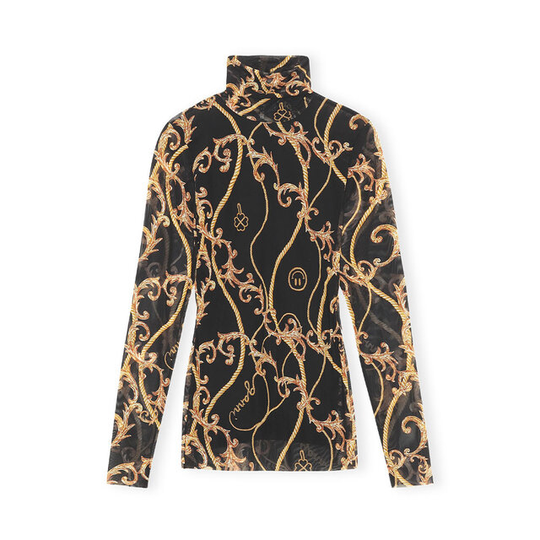 Long Sleeve Fitted Rollneck Printed Mesh