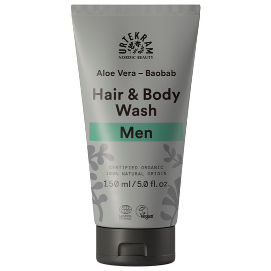 Urtekram Nordic Beauty Men Hair & Body Wash - Aloe Vera & Baobab, 150 ml
