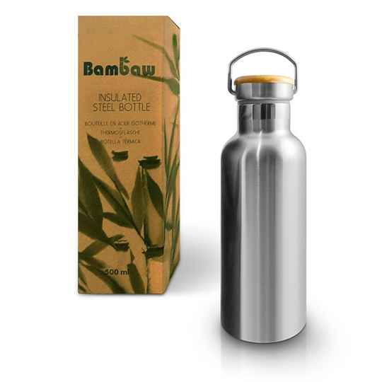 Bambaw Rostfri Vattenflaska Isolerad med Bambukork 500 ml