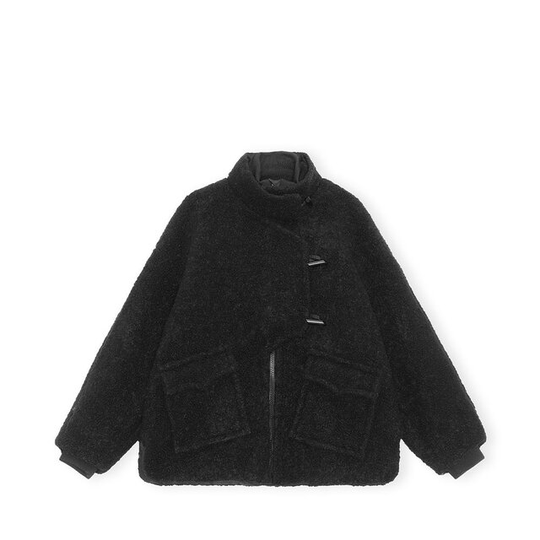 Drop Shoulder Half Placket Jacket Boucle Wool