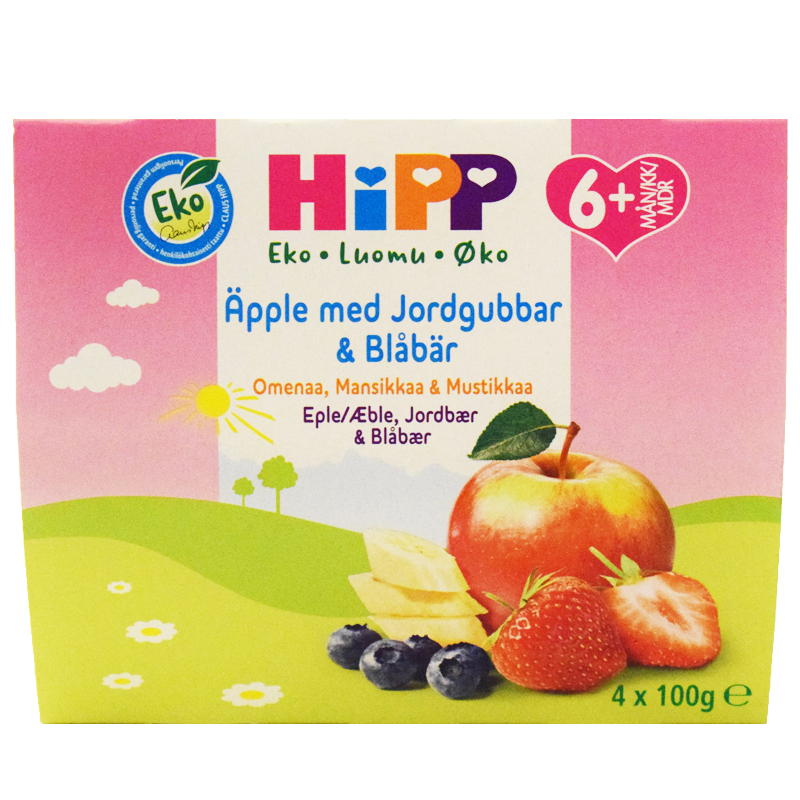 Eko Barnmat Fruktpuré ÄppleJordgubbar & Blåbär 4-pack - 32% rabatt