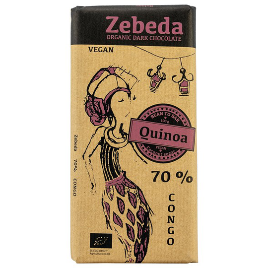 Zebeda Chocolate Ekologisk Mörk Choklad 70% med Quinoa, 100 g