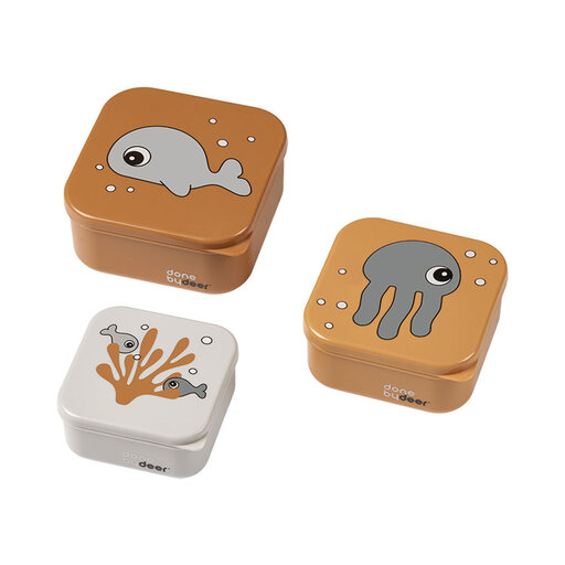 Snack box set 3 pcs Sea friends Mustard/Grey